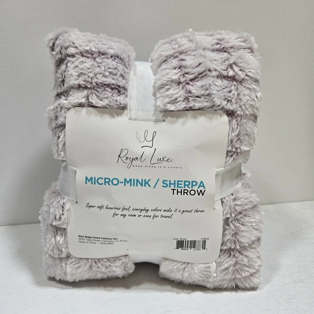 Royal Luxe Sherpa Throw 50x60 Purple Micro-Mink Reversible Plush Blanket